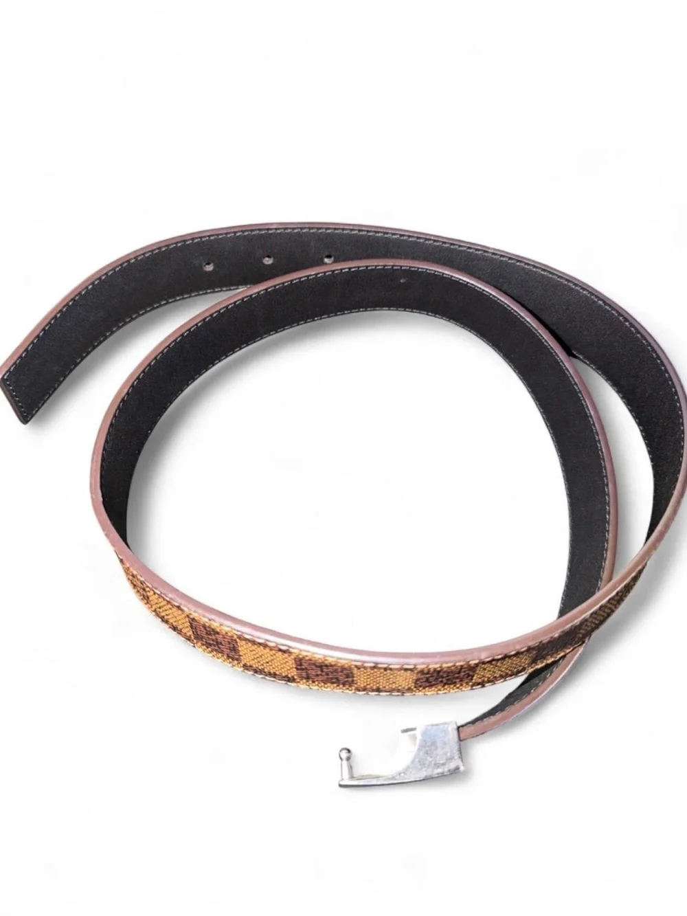 Louis Vuitton — Damier Ebene Women’s Reversible belt Silver HW